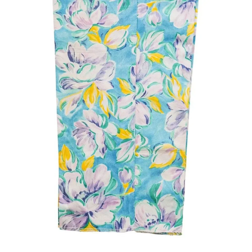 Mens Gurkha Pants 38 Blue Purple Yellow Floral Straight Fit Flat Front Trousers